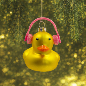 Heaphones Ducky Glass Ornament