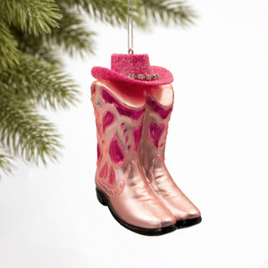 Pink Pony Hat & Boots Glass Ornament