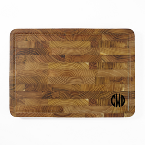 Teak End Grain Rectangular Board- Engraved Circle Monogram - NEW