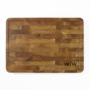 Teak End Grain Rectangular Board- Engraved Split Monogram - NEW