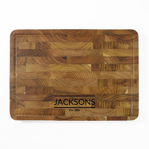 Teak End Grain Rectangular Board- Engraved Latolines - NEW