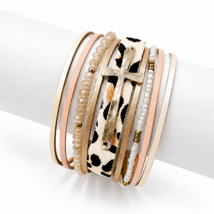 Leopard & Cross Wrap Bracelet - White
