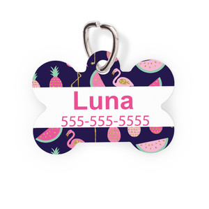 Fruity Flamingo Bone Pet Tag - Pattern Fruity Flamingo Bone Pet Tag - Pattern