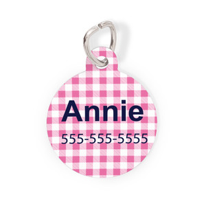 Pink Gingham Round Pet Tag-Pattern Pink Gingham Round Pet Tag-Pattern