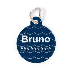 Navy Waves Round Pet Tag-Pattern Navy Waves Round Pet Tag-Pattern