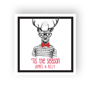 Bow tie Deer Square Gift Tag Set Bow tie Deer Square Gift Tag Set