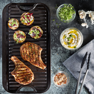 Double-Sided Enameled Cast Iron Grill/Griddle - Bel Piatto Double-Sided Enameled Cast Iron Grill/Griddle - Bel Piatto