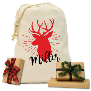 DeerHead Natural Drawstring Gift Sack