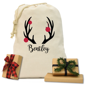 Antler Ornaments Natural Drawstring Gift Sack