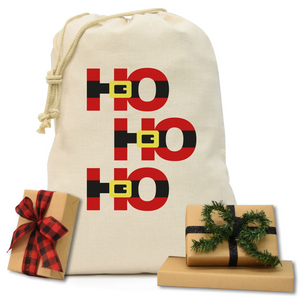 HoHoHo Santa Belt Natural Drawstring Gift Sack