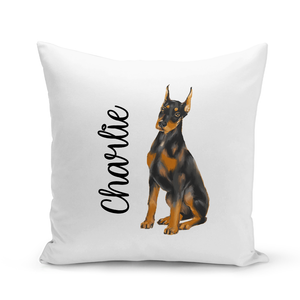Doberman White Pillow Cover - Personalized