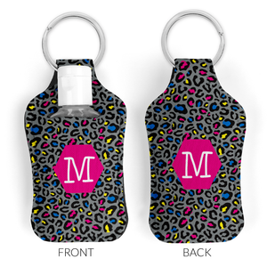 Neon Leopard Neoprene Bottle Sleeve Key Chain - Small