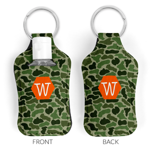 Green Camo Neoprene Bottle Sleeve Key Chain - Small
