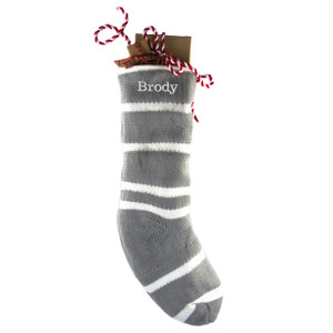 Gray Sweater Stripes Stocking - Personalized Gray Sweater Stripes Stocking - Personalized
