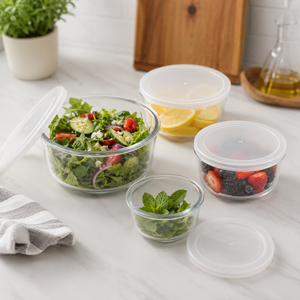 Round Glass Storage Bowl Set & Lids