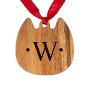 Cat Head Acacia Ornament - Engraved Diamonds