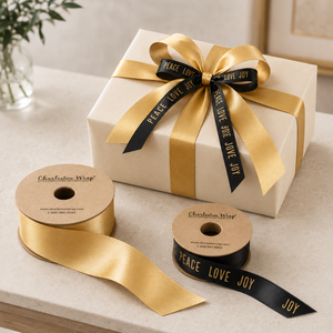 Metallic Gold Reversible Ribbon & Peace Love Joy Black Ribbon Set