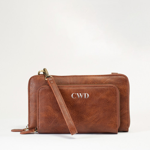 Wren Convertible Wristlet-Brown- Stamped