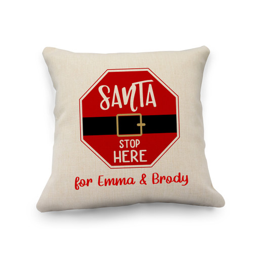 Santa Stop Here Natural Pillow Cover