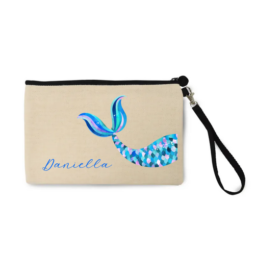 Blue Mermaid Tail Natural Zip Pouch