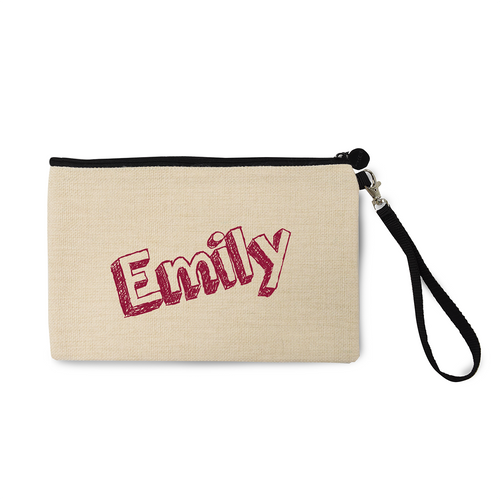 Sketched Block 3-D Natural Zip Pouch