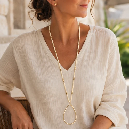 Teardrop Beaded Necklace Set - Ivory