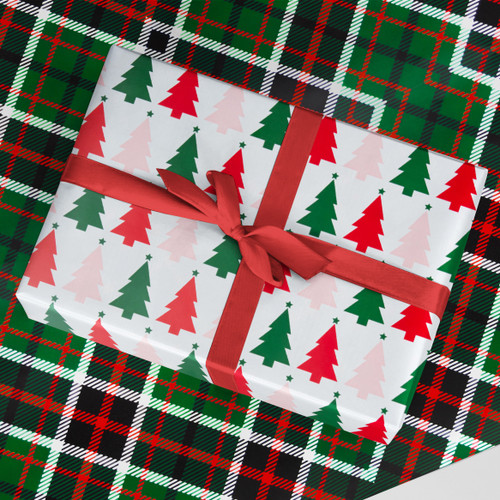 Gift Wrap & Accessories - Print & Plaid Trees Reversible Gift Wrap