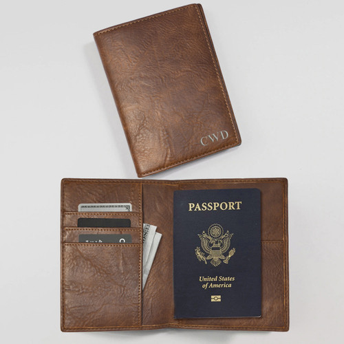 Brown Passport Cover - Stamped - NEW