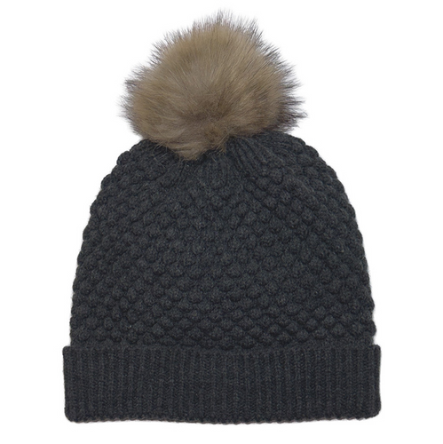 Dark Gray Bubble Knit Pom Beanie