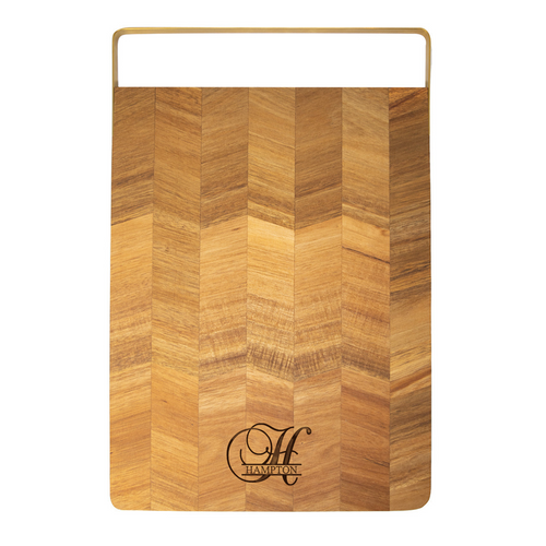 Acacia Chevron Board & Gold Handle - Engraved Baroque