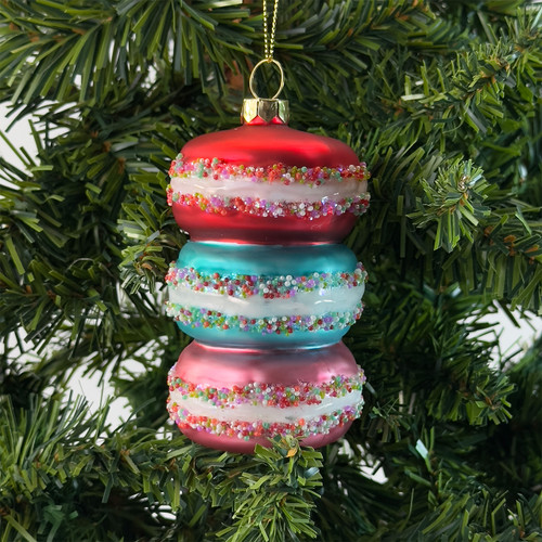 Stacked Macarons Glass Ornament