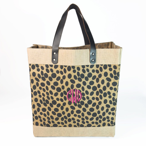 Cheetah Provisions Burlap Tote -Embroidered