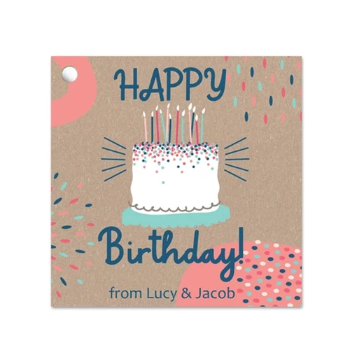Cake Happy Birthday Square Gift Tag Set