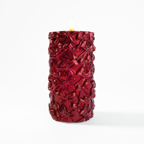 Ruby Bows Flameless Pillar Candle