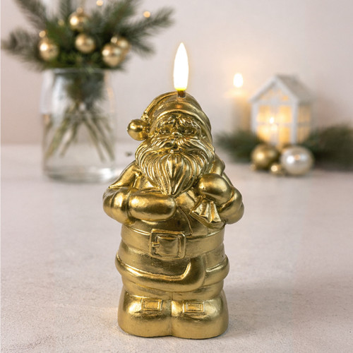 Jolly Gold Santa Flameless Candle