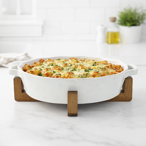 Forma Oval Stoneware Baker & Acacia Stand - Bel Piatto