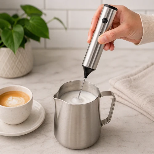 Stainless Rechargeable Milk Frother & Stand - NEW
