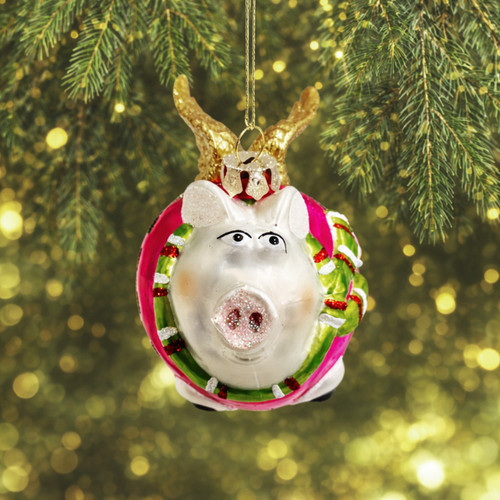 When Holiday Pigs Fly Glass Ornament