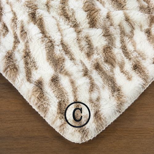 Sherpa Throw - Caramel Tiger - Embroidered - NEW