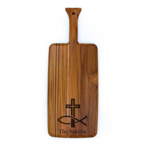 Teak Paddle Board- Engraved Fish & Cross