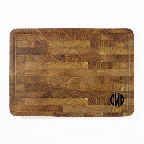 Teak End Grain Rectangular Board- Engraved Circle Monogram - NEW
