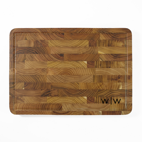 Teak End Grain Rectangular Board- Engraved Split Monogram - NEW