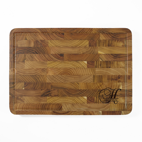 Teak End Grain Rectangular Board- Engraved Baroque - NEW