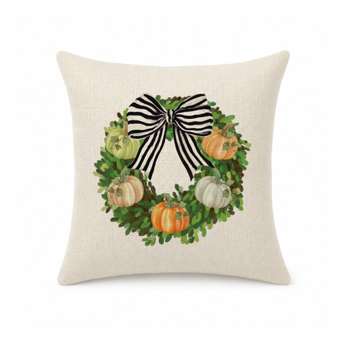 Pumpkin Wreath Mini Pillow Cover - Natural