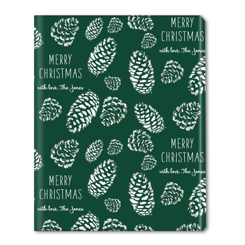 Dk. Green Stamped Pinecones Personalized Gift Wrap