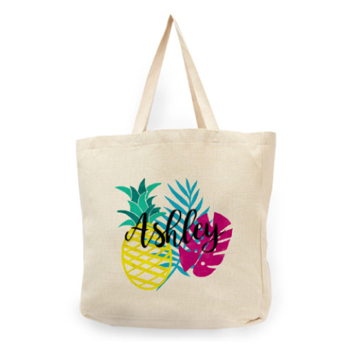 Tropical Pineapple Natural Shopper Tote