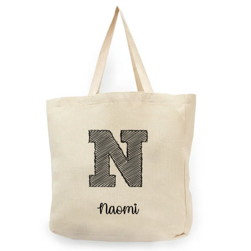 Letter Sketched Natural Shopper Tote