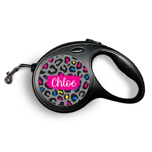 Neon Leopard Retractable Pet Leash