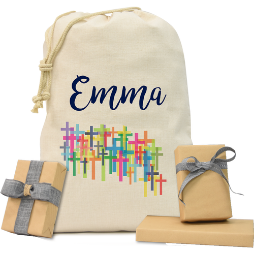 Layered Crosses Natural Drawstring Gift Sack