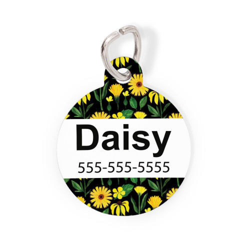 Yellow Botanical Round Pet Tag-Pattern